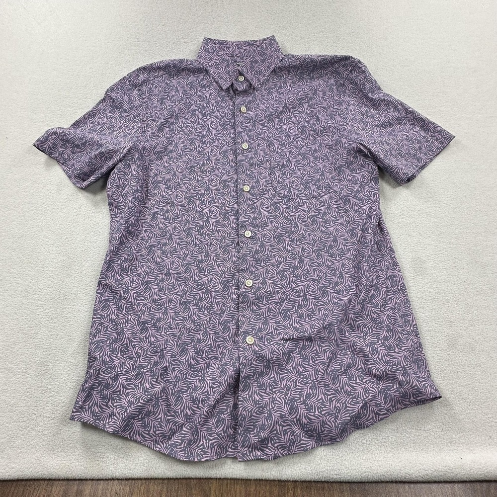 Faherty Reserve Movement Shirt Mens Small Purple Floral Short Sleeve Button Up